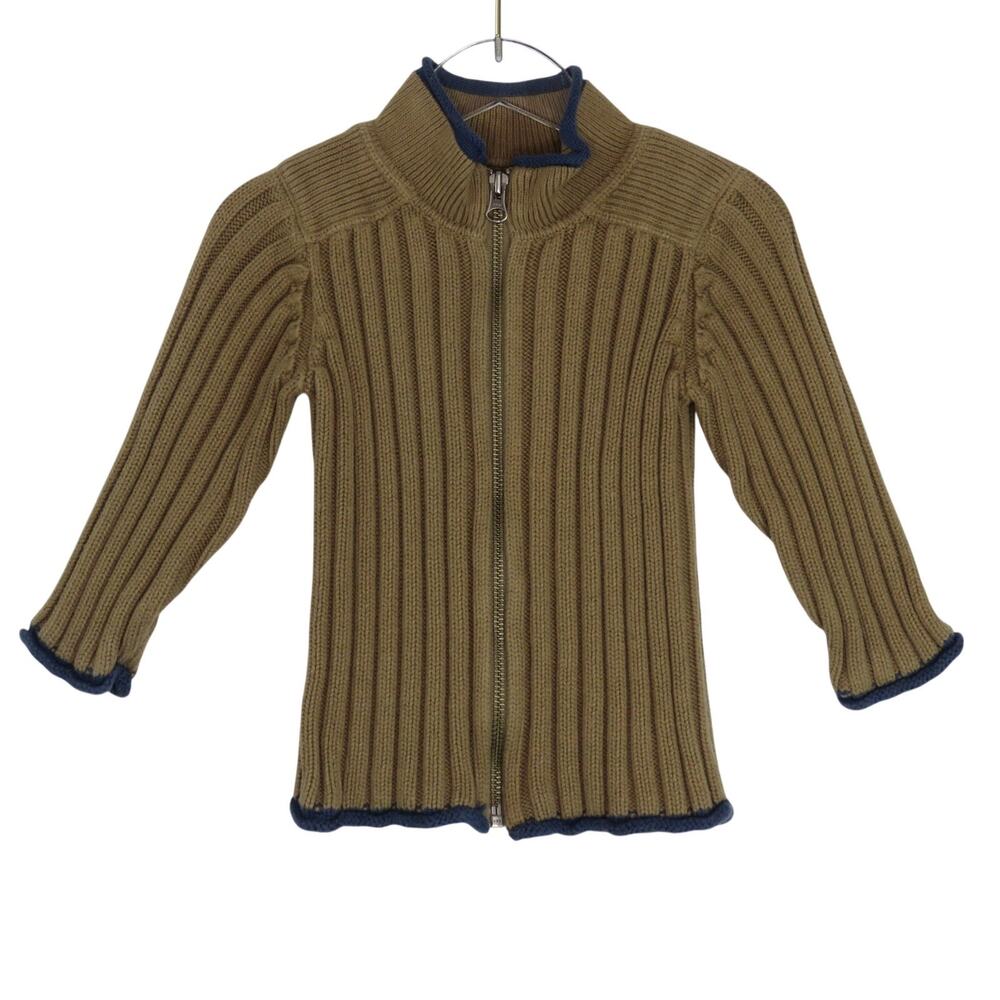 1990s Vintage Baby Gap Brown Ribbed Knit Sweater 18-24 Months Toddler Zip Front